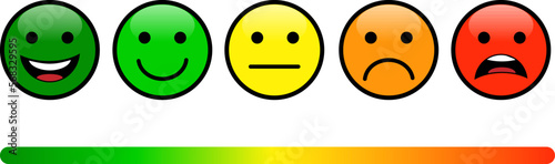 Five feedback rating satisfaction in form of emotions on isolated white background. Vector illustration. 