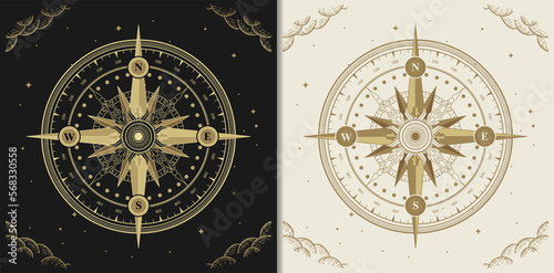 Ancient compass art golden illustration