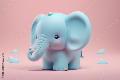 cute blue pastel elephant doll in the pink pastel background, generative ai