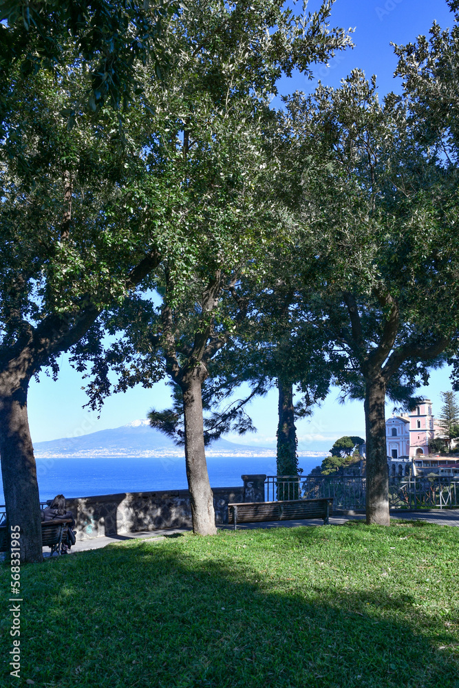 Terrace overlooking the sea from a public garden in Vico Equense, a village near Naples, Italy.