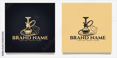 Hookah shisha smoking logo design. Hookah or egyptian tobacco smoke pipe. Vector