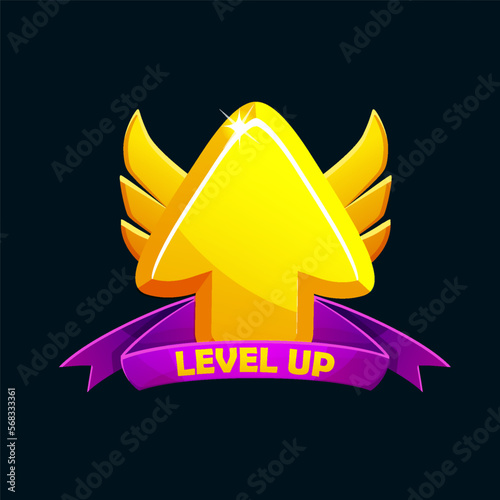 Level up icon with arrow and award ribbon. Level Up Sign Symbol