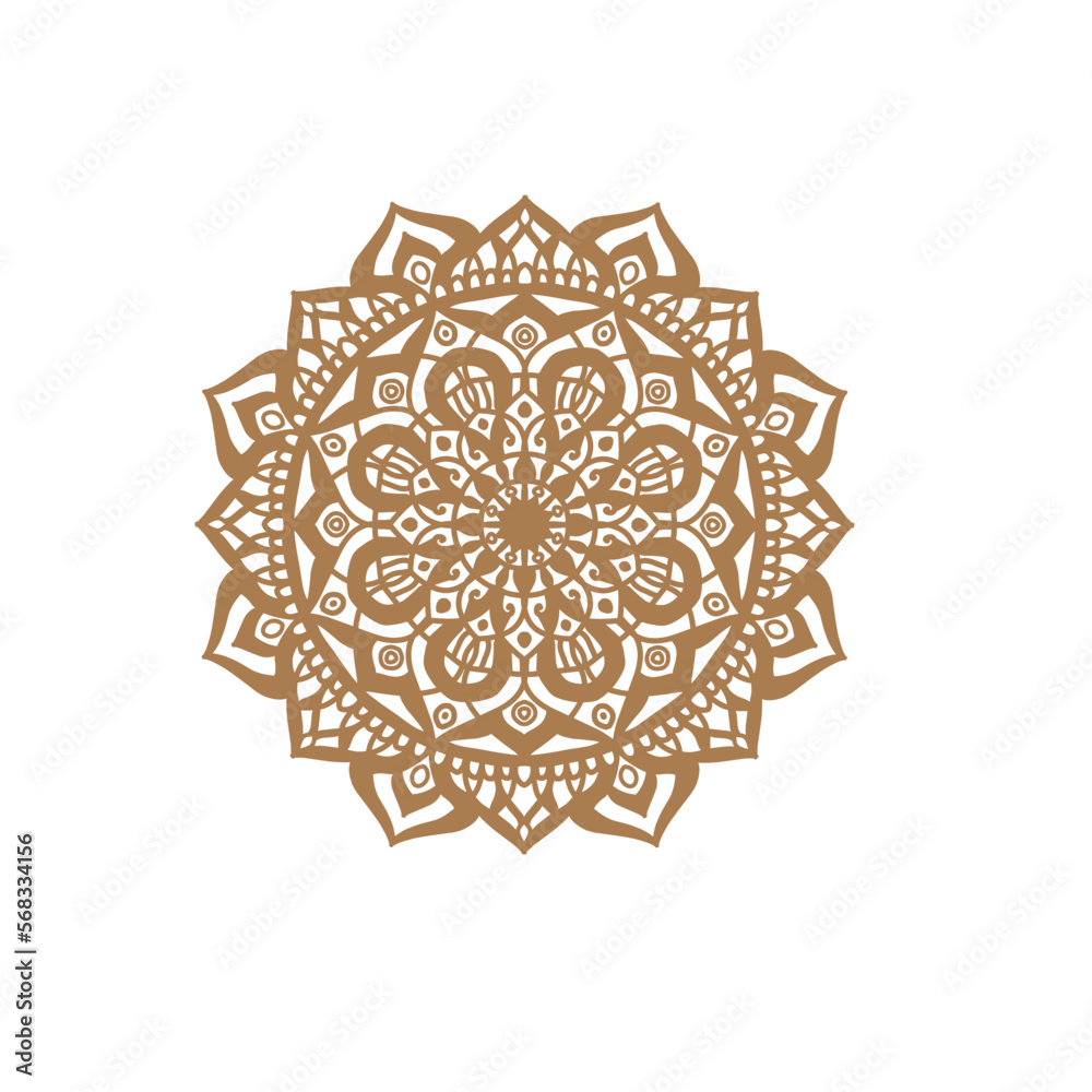 Unique Circular logo illustration. Mandala flat icon for your business. Ayurveda, spa, yoga company identity. Advertising or web startup zen symbol design. Moroccan tile style. Vector isolated sign.