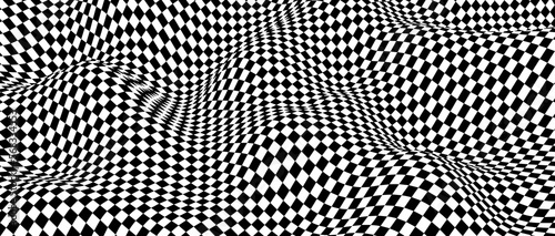 Wavy chess board. Chessboard concept. Wave distortion effect. Vector illustration.