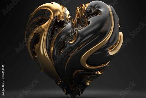 black and gold heart shape generative ai illustration