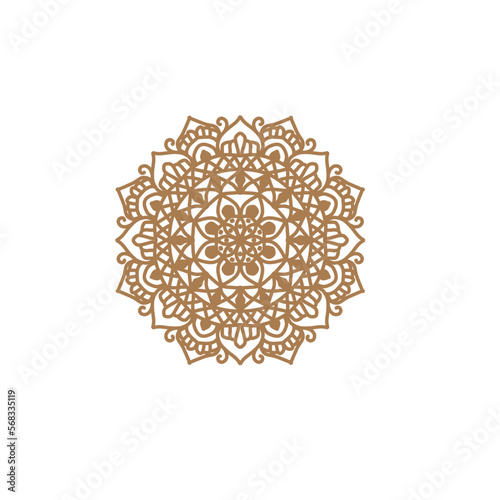 Unique Circular logo illustration. Mandala flat icon for your business. Ayurveda, spa, yoga company identity. Advertising or web startup zen symbol design. Moroccan tile style. Vector isolated sign.