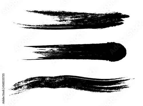 Set of vector freehand brush strokes on white background. Collection of black ink strokes.