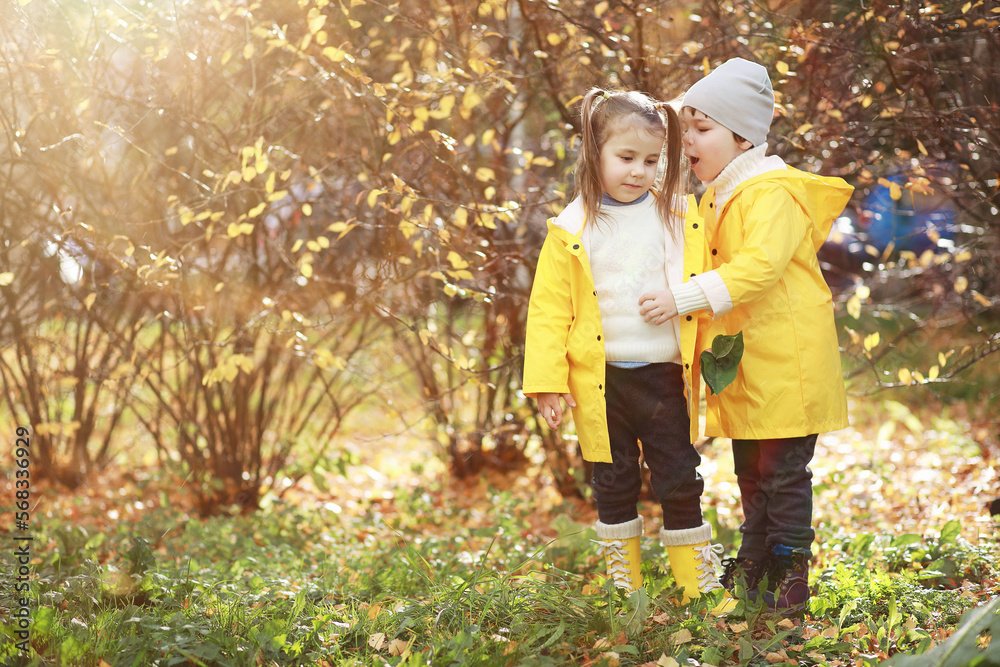 Fototapeta premium Children walk in the autumn park