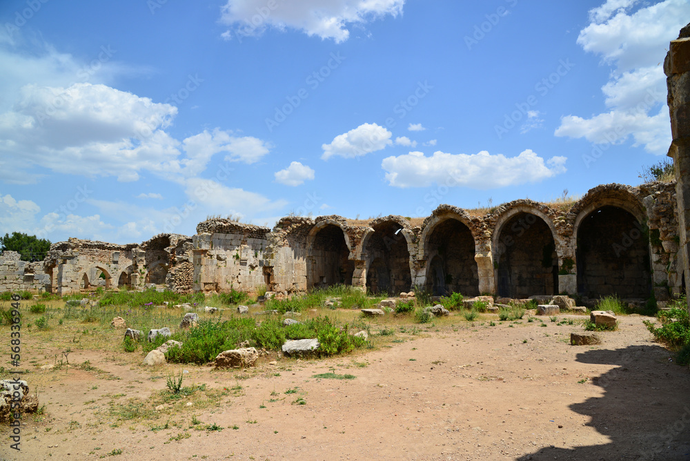 Evdirhan Caravanserai, located in Antalya, Turkey, was built during the Seljuk period and in the 13th century.