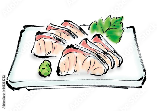ぶりの刺身の手描き和風イラスト