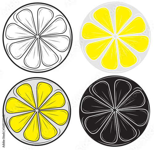 Set of a piece of lemon in isolate on a white background. Vector illustration.