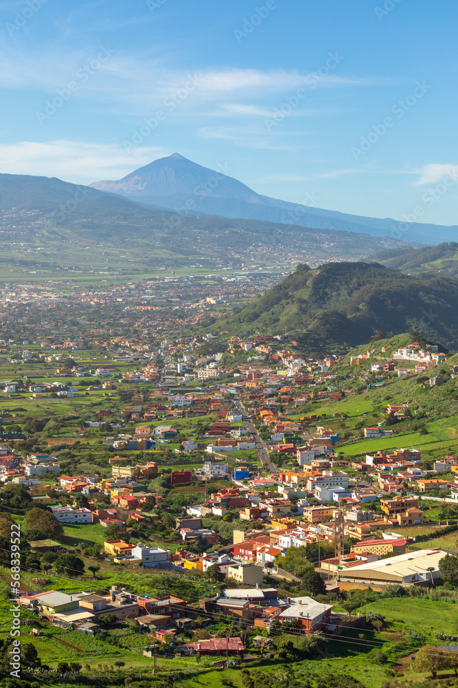 Vacation on Tenerife: View at San Cristobal de La Laguna and Teide volcano from Anaga National Park