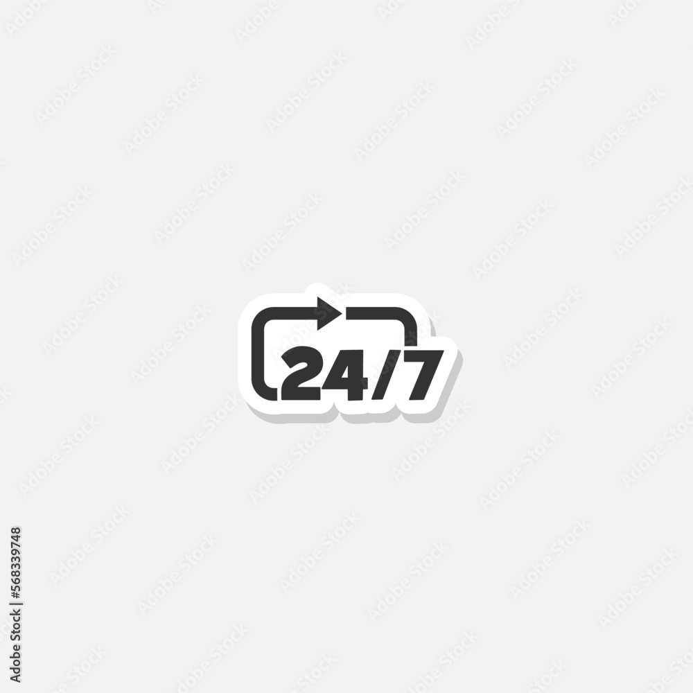 24 hours icon, service or delivery, 7 days a week and 24 hr clock arrow sign sticker isolated on gray background 24 hours icon, service or delivery, 7 days a week and 24 hr clock arrow sign sticker isolated on gray background