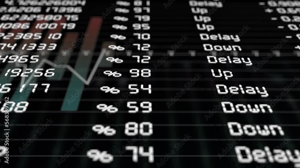 stock market tickers. Digital animation of stock market prices passing by. 3d render abstract background stock market data on display. Financial Business Graphconcept. 3d chart and indicators change