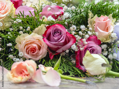 Pink, rosa, Rosenblüten Strauß, von oben sehend