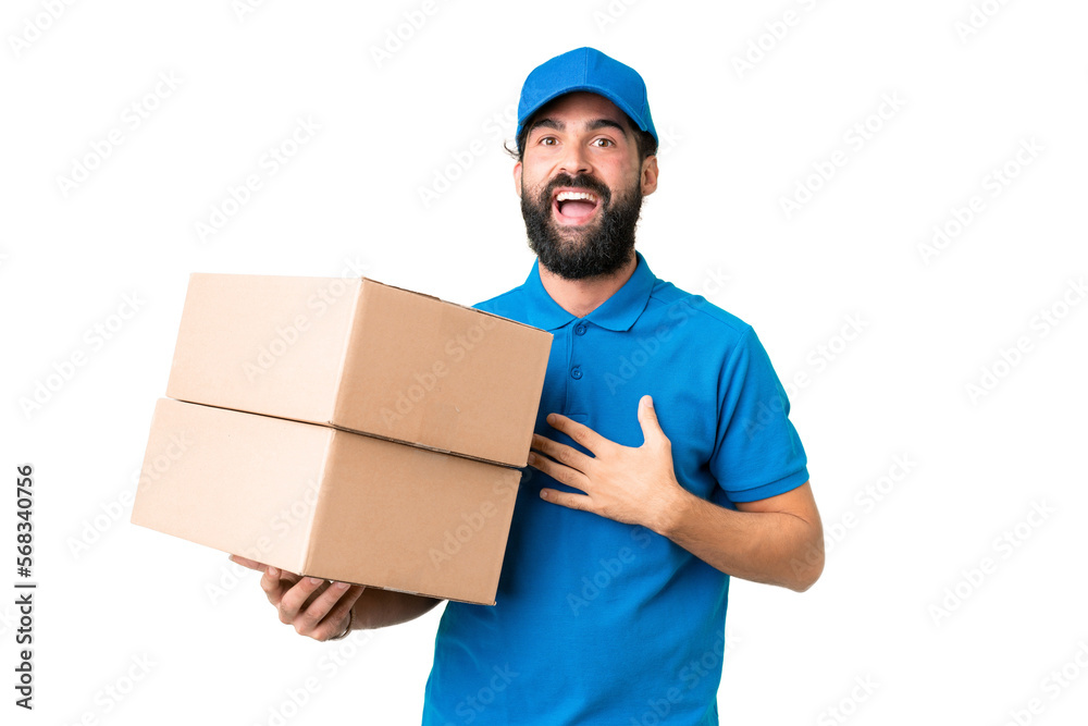 Delivery caucasian man over isolated chroma key background with surprise facial expression Delivery caucasian man over isolated chroma key background with surprise facial expression