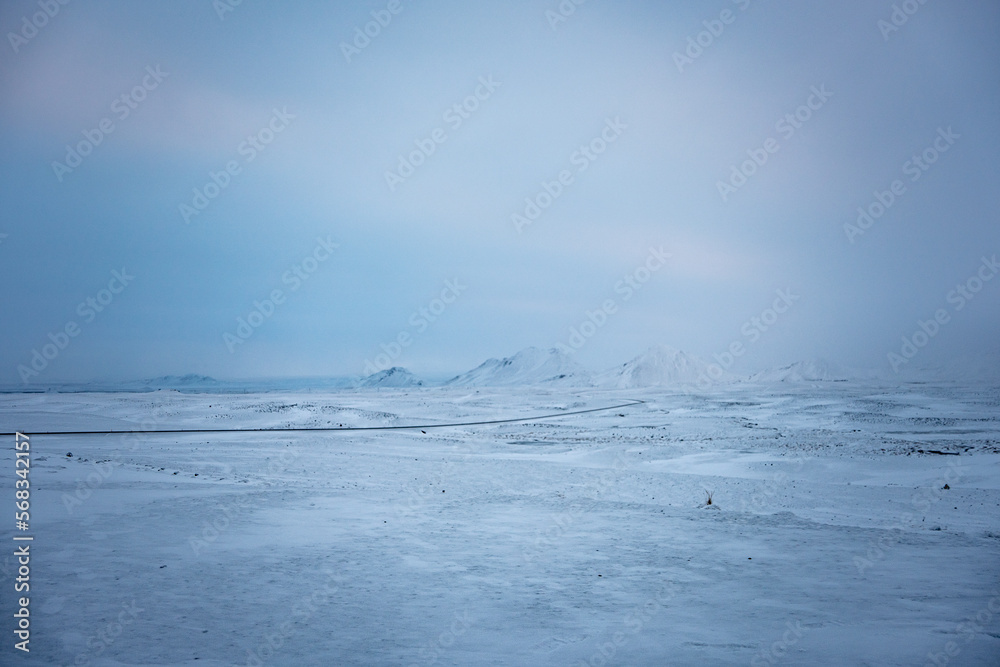 Iceland winter mountain landscape with road in
Skútustaðahreppur Iceland winter mountain landscape with road in
Skútustaðahreppur