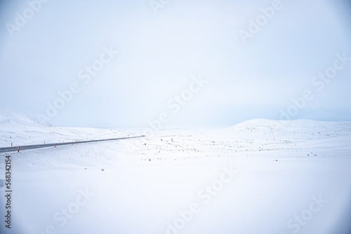 Iceland rural winter landscape with road in 
Skútustaðahreppur