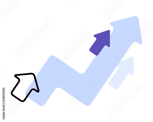 Financial news. Trading stock news impulses. Market movements creative concept charts up, infographics. Flat design. Growth World economy. Blue curve arrow of trend vector illustration isolated