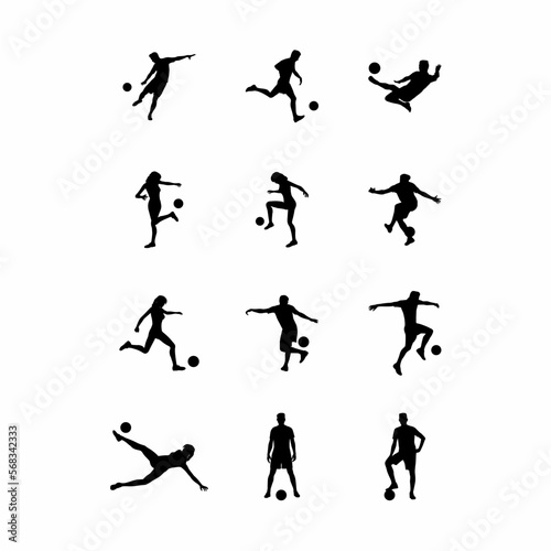 Set of football soccer man and woman silhouettes isolated on white background