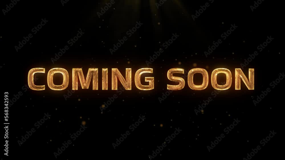coming soon sign. movie trailer coming soon text reveal in gold color. 4k video animated text for cinema trailer.