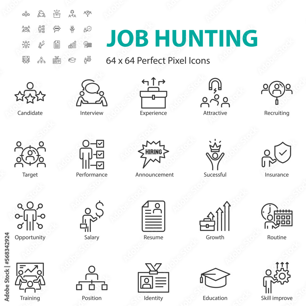 set of job hunting icons, recruitment, hiring, set of job hunting icons, recruitment, hiring,