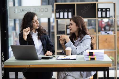 Businesswoman meetings team, Two business presentations to new projects, Consultations of business people working in meeting room, Brainstorming together to get ideas concept.