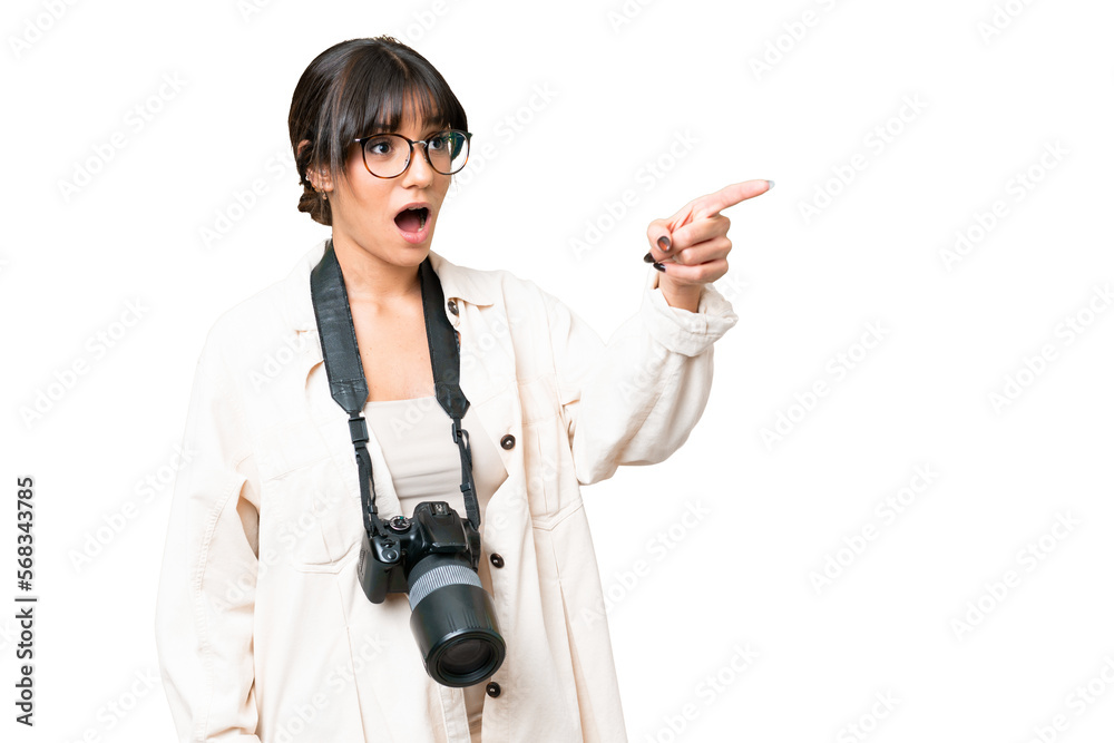 Young photographer caucasian woman over isolated chroma key background pointing away Young photographer caucasian woman over isolated chroma key background pointing away