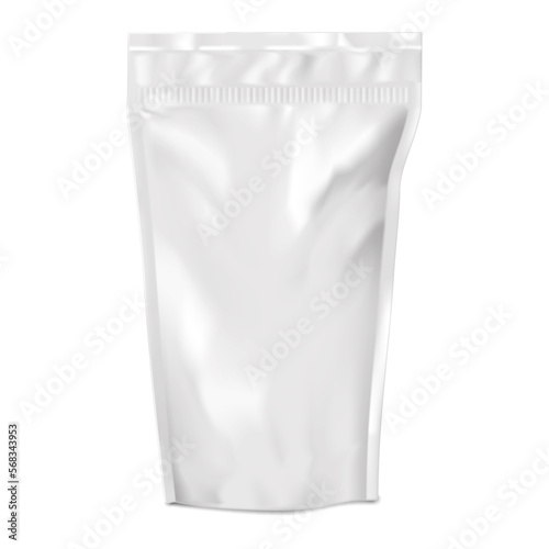 Blank retort stand-up pouch isolated on white background realistic vector mockup. Flexible plastic bag mock-up. Food product package. Template for design
