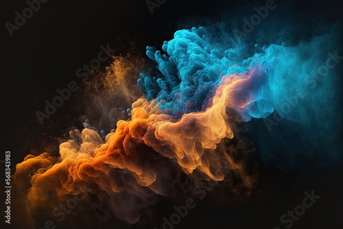 orange and blue smoke flames, generative ai composite