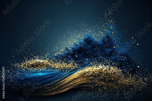 Abstract background of blue gold shimmer glitter splash   Generative Ai 