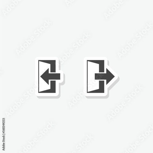 Exit and enter door with arrow symbol sticker isolated on gray background © sljubisa
