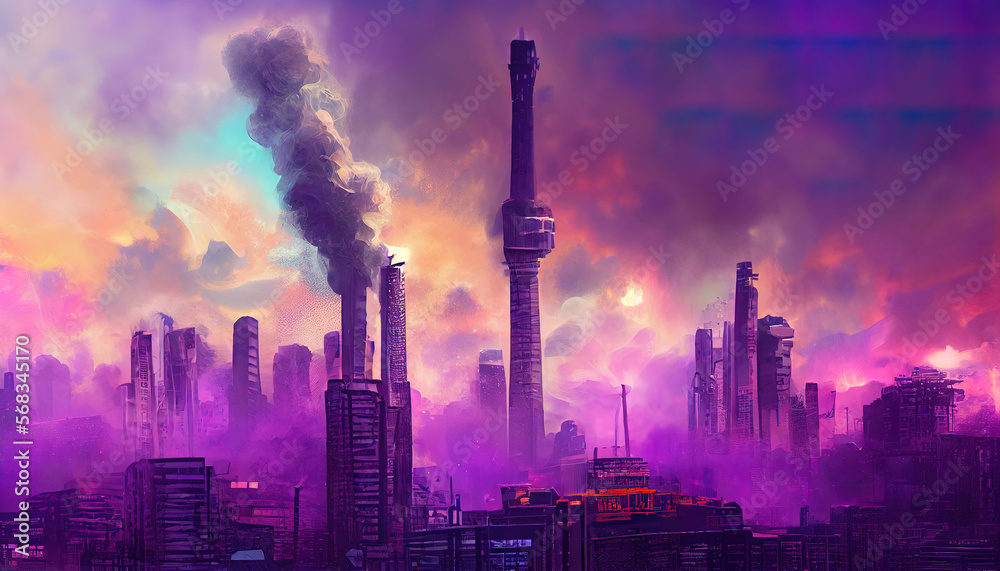 Night city skyline background. Generative Ai