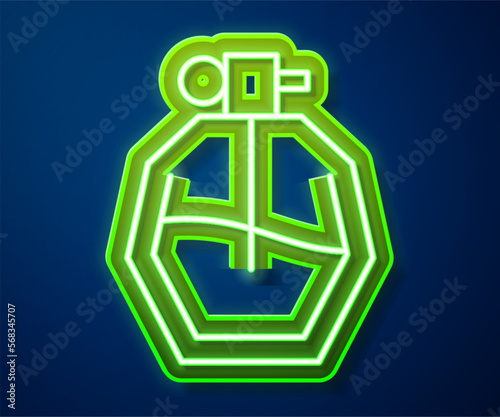 Glowing neon line Perfume icon isolated on blue background. Vector Illustration