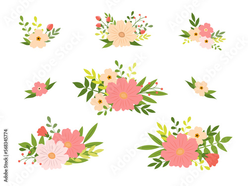 A set of flower arrangements and bouquets for printing stickers or making invitations