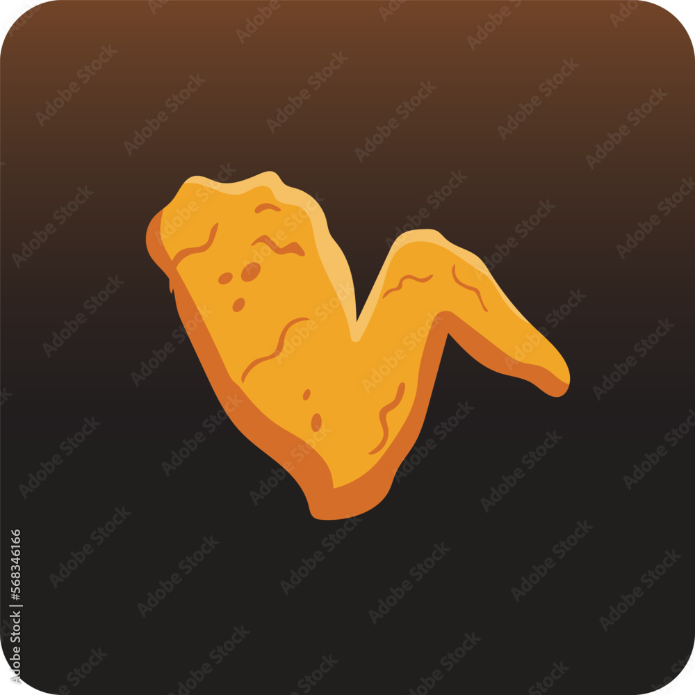 Fried chicken wing, vector illustration, isolated on black background. Fried chicken wing, vector illustration, isolated on black background.