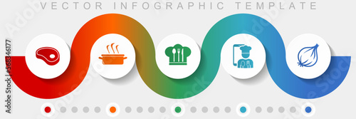 Food infographic vector template with icon set, miscellaneous icons such as steak, pot, chef hat and onion for webdesign and mobile applications