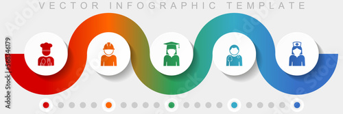 Human resources infographic vector template with icon set, miscellaneous icons such as chef, worker, student, doctor and nurse for webdesign and mobile applications