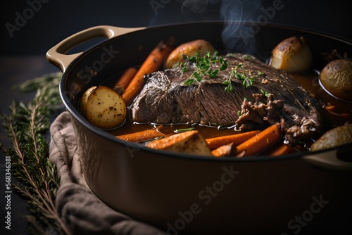 Beef pot roast with carrots, potatoes