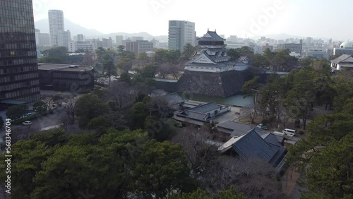 北九州市小倉　市街地の空撮　青空