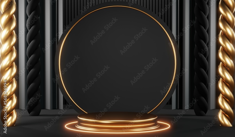 Stylish and contemporary 3D render black podium background perfect for any professional presentation, keynote or event. Its modern and sleek design adds sophistication to your product demo or show Stylish and contemporary 3D render black podium background perfect for any professional presentation, keynote or event. Its modern and sleek design adds sophistication to your product demo or show