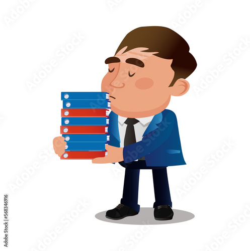 Businessman holds pile of office papers and documents