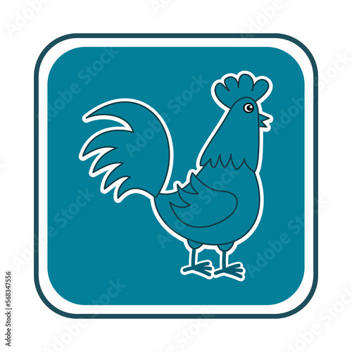 Blue hen in a rectangular panel on a white background