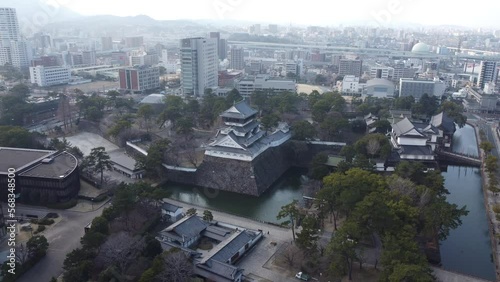 北九州市小倉　市街地の空撮　青空