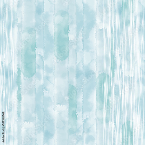 Watercolor striped pattern. Seamless background on the marine theme. Vector. Horizontal. Perfect for design templates, wallpaper, wrapping, fabric and textile.