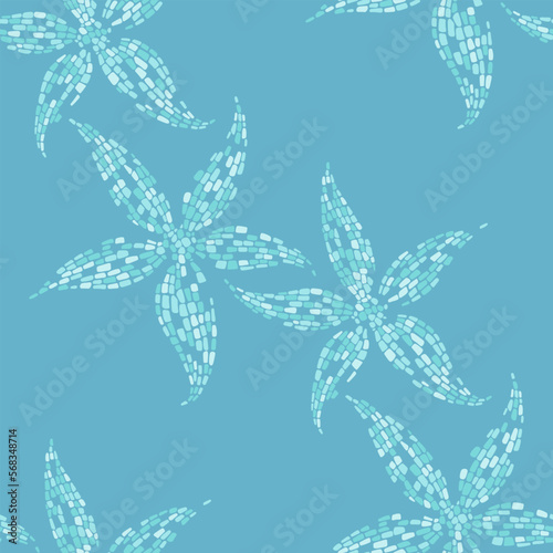 Starfish. Seamless vector pattern on blue. Perfect for wallpaper, wrapping, fabric and textile.