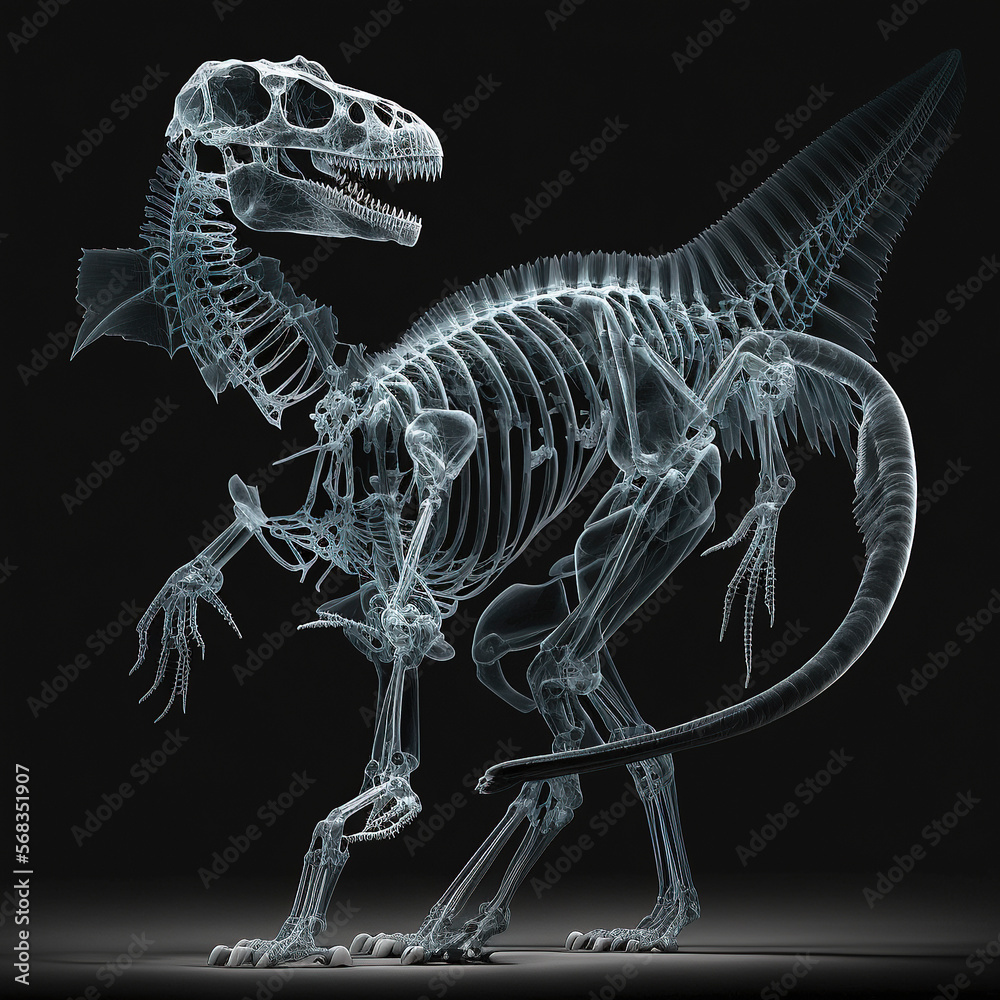 Dinosaur xray style. Xray of Raw whole dino. Creative Art abstract