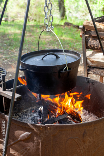 Cooking off grid with dutch oven over an open fire