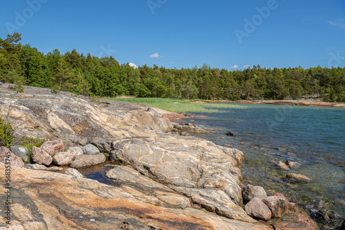 Rocky view of Purunpaa coast and sea, Kimito (Kemio) island, Finland photo