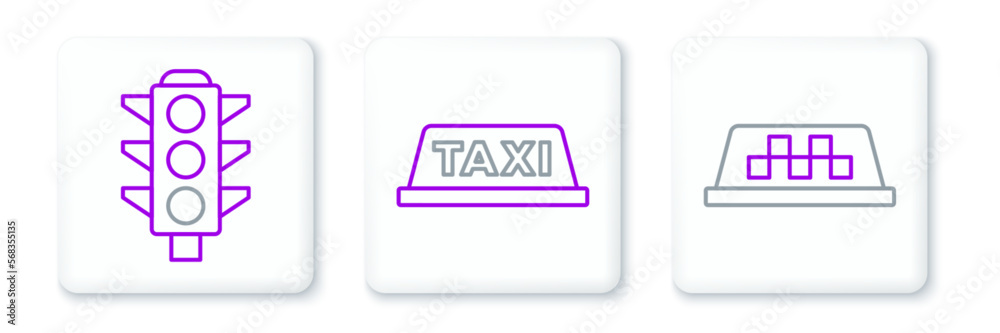 Set line Taxi car roof, Traffic light and icon. Vector Set line Taxi car roof, Traffic light and icon. Vector
